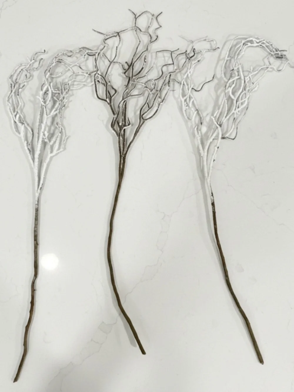 Set/3 White Glitter Curly Willow Branches